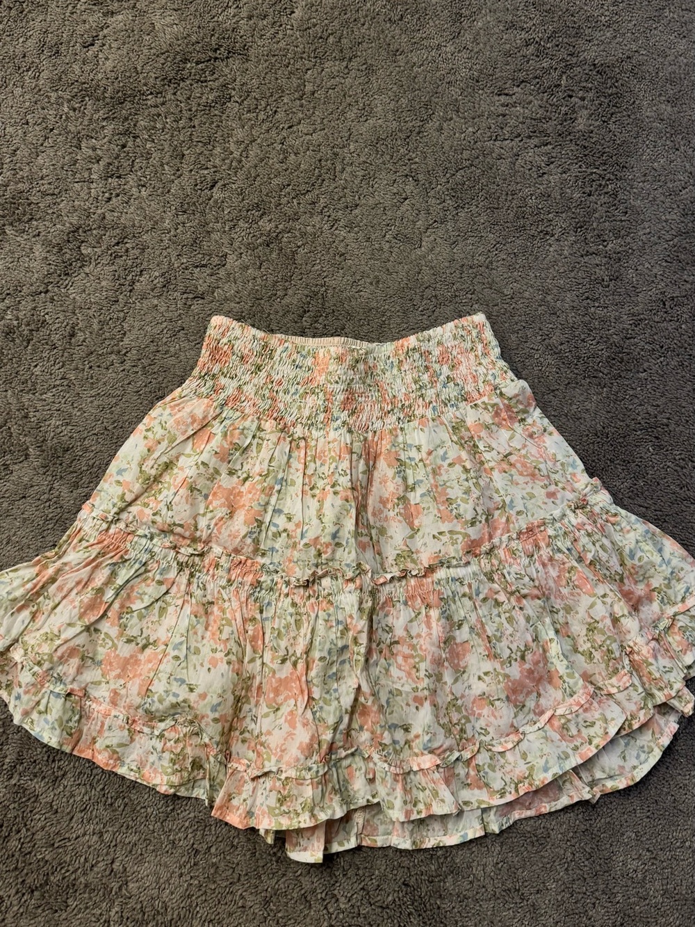 Heartloom Floral Smocked Circle Skirt - Pink & Green on Cream